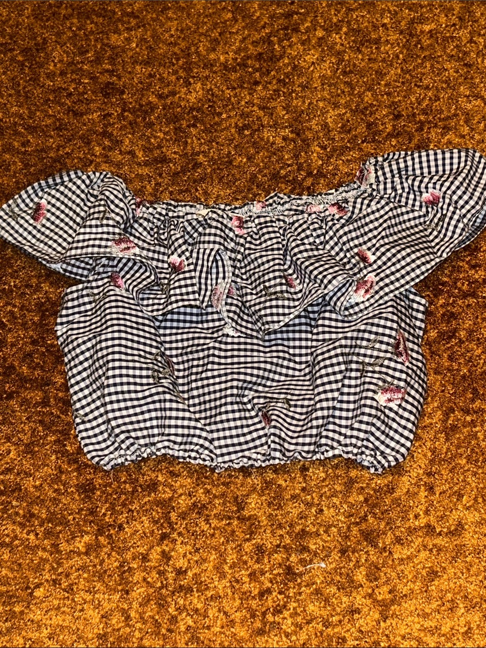 Elegant Black Checkered Button Down Shirt with Floral Accents
